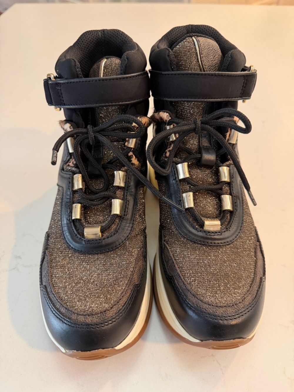 Black and Brown Glitter High-Top Sneakers - Picture 2 of 6